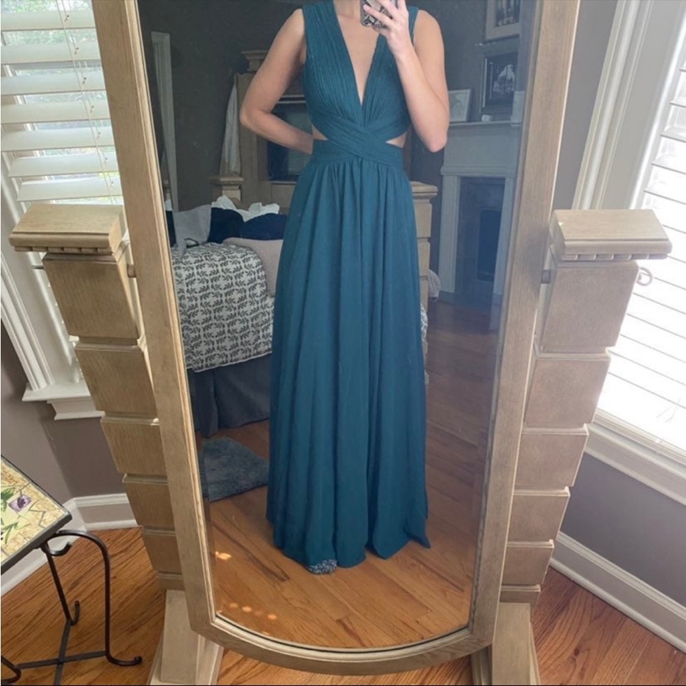 Lulus Green Formal Dress Gown Prom Wedding Cut-out